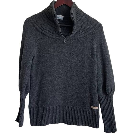 Columbia Women‎ Sweater M Gray 1/4 Zip Mock Neck Popover Minimalistic Gorpcore - Picture 1 of 12